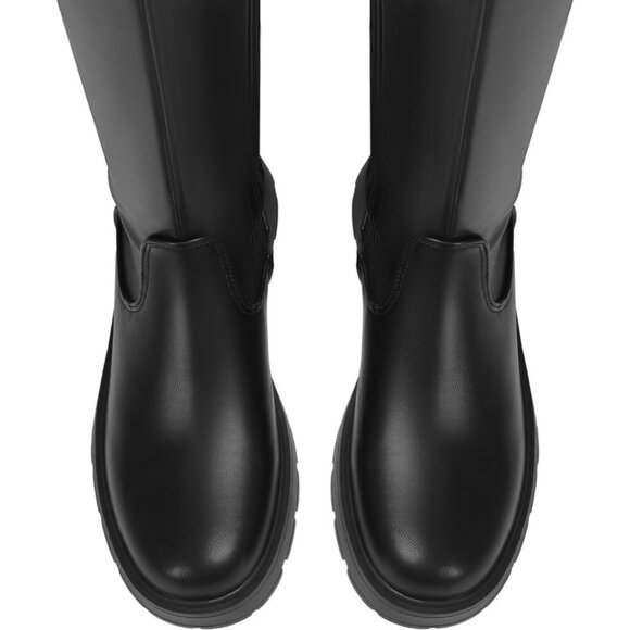 Womens Black-lace Up Polyurethane (PU) Rounded Toe Chunky Heel Thigh High Boots - Picture 4 of 7